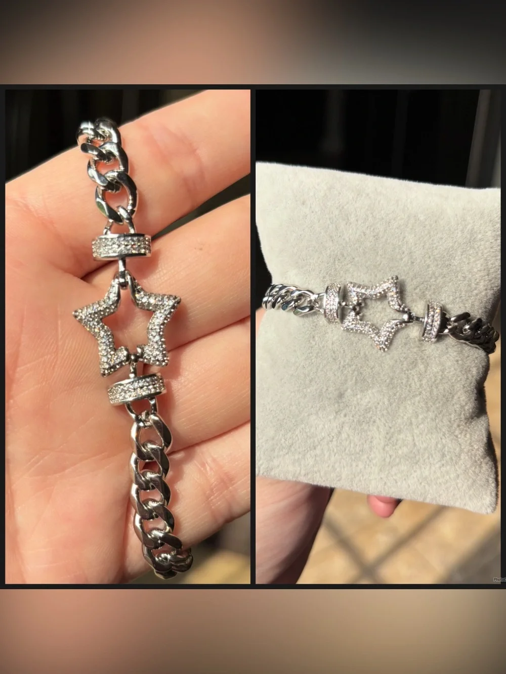 Silver Star Link Bracelet with Pavé Accents